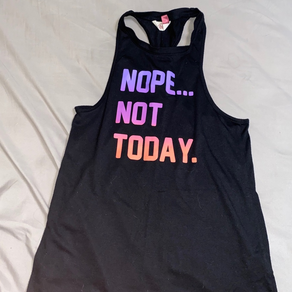 Black funny nope workout shirt tank top twist back